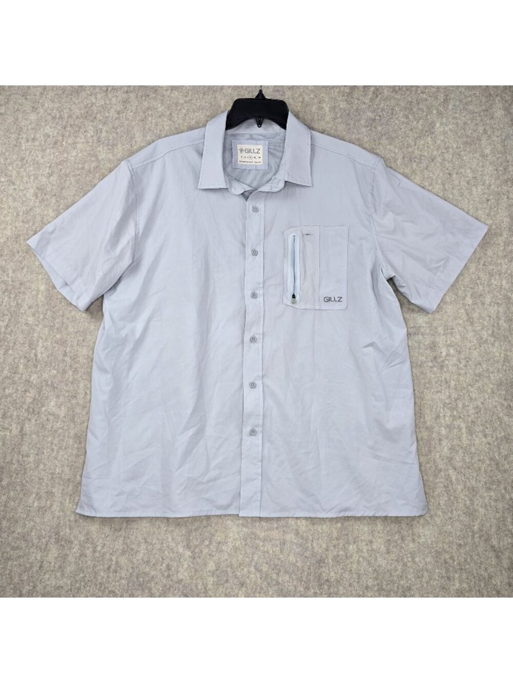 Gillz Mens Short Sleeve Button Down Light Gray XL Polyester/Spandex Active Good